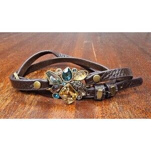 Sunset on the Seine Brown Leather Rhinestone Accent Wrap Bracelet Chloe + Isabel